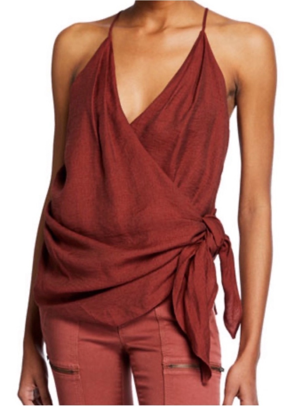 Joie Terika Wrap Tank Top Medium Burgundy - Picture 7 of 7